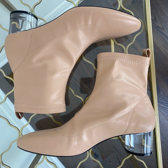 ZARA Flesh Tone Booties Ankle Boots With Clear Acrylic Heel - Picture 3 of 11